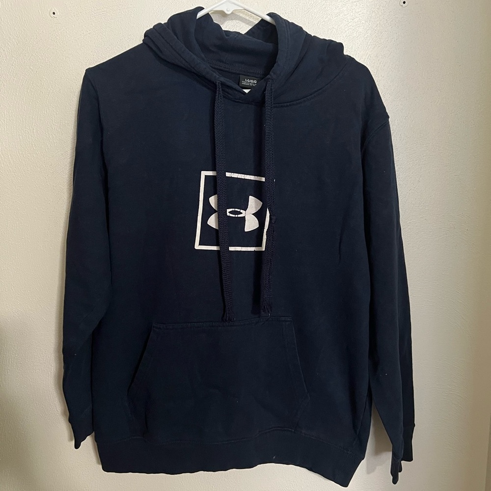 UNDER ARMOUR Classic Logo Casual Loose Fit Hoodie Navy Blue Women's Size‎ L FUC